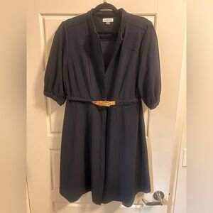 Calvin Klein Elegant Navy Blue Dress with Belt